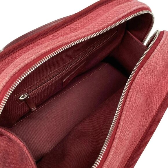 Auth CHANEL Deauville Bowling Bag - Bordeaux Canvas Raffia Grossgrain Calf Skin - Picture 13 of 16
